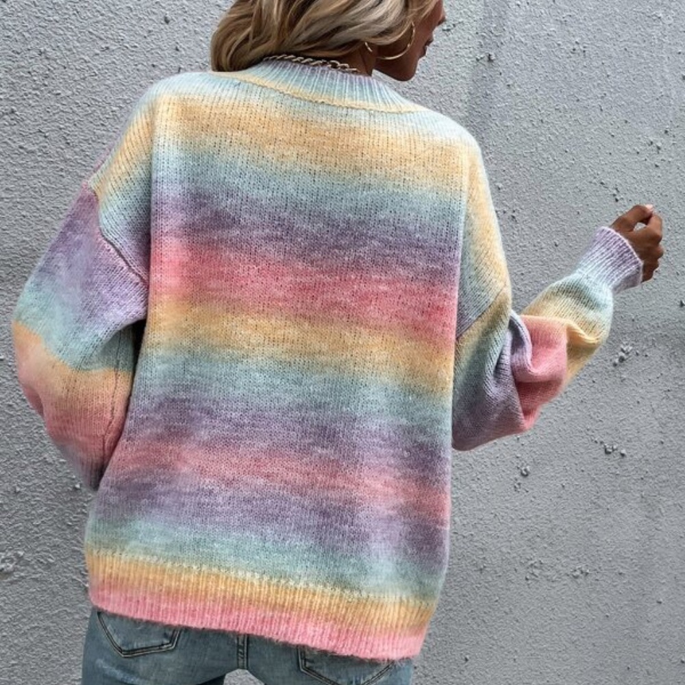 Pink Lilac Color Block Oversized V neck Knit Sweater - Picture 3 of 9